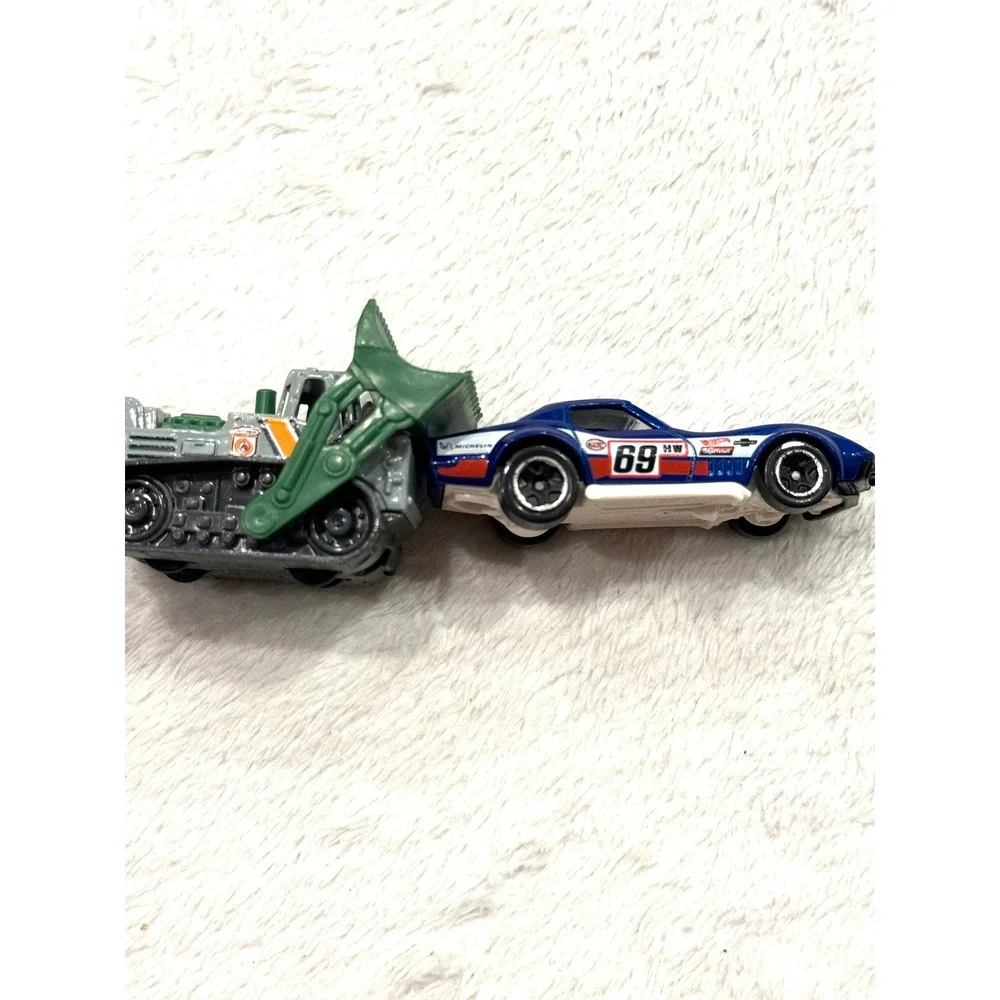 Hot Wheels 69 COPO Corvette Blue & Matchbox Bulldozer Diecast Toy Car Lot